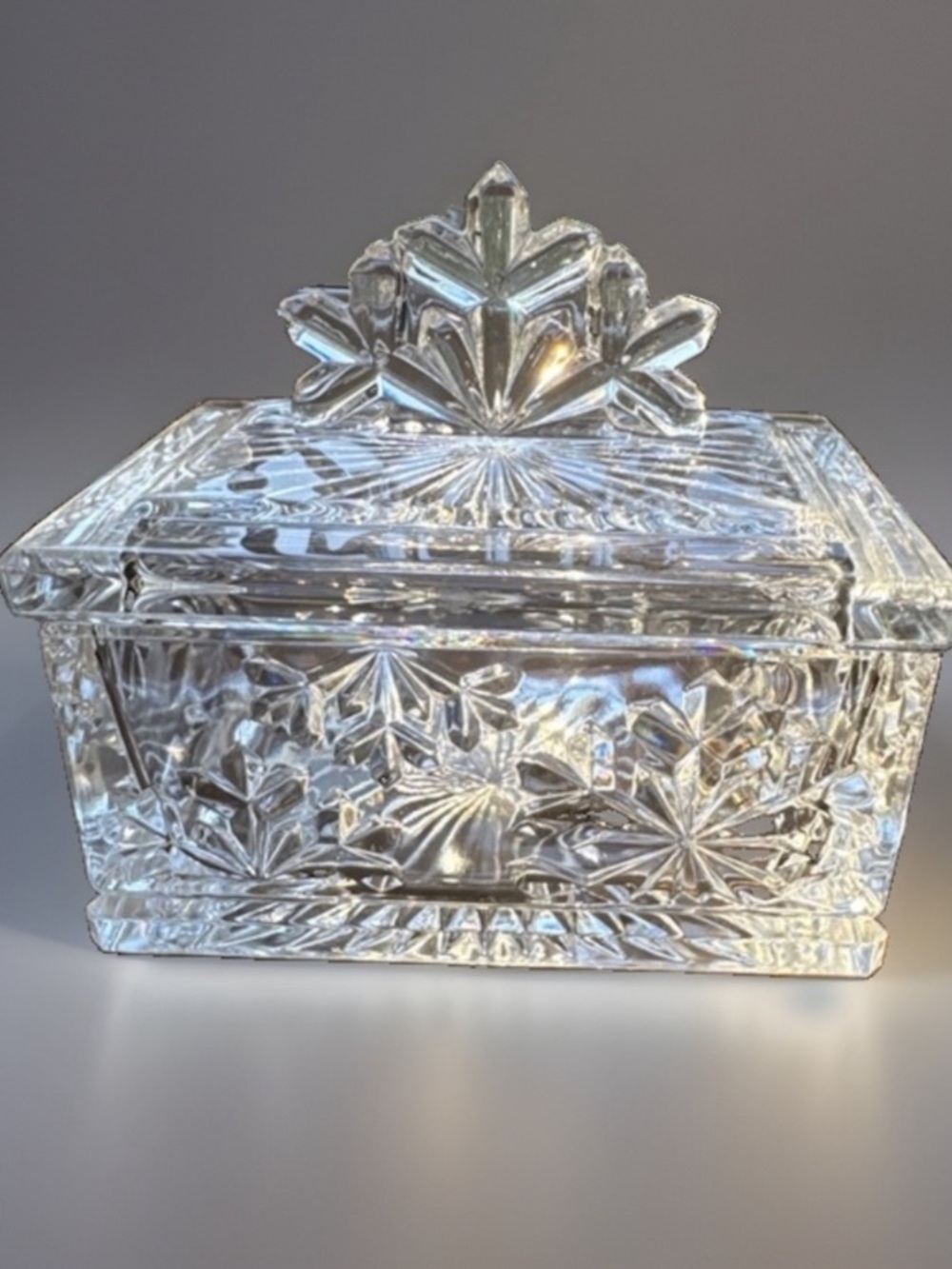 Clear Cut Glass Decorative Covered Box - Glass Art